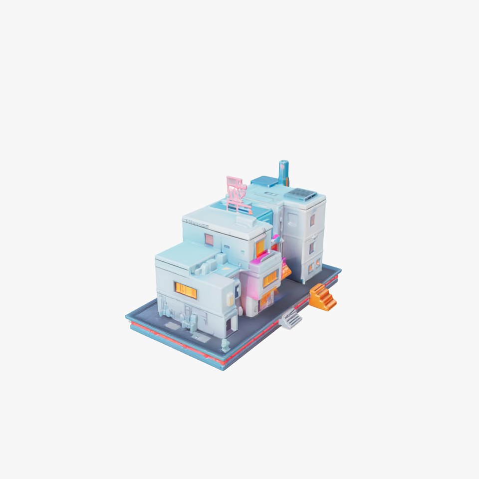 Cyberpunk City Block Neon Asymmetric Shapes model pack